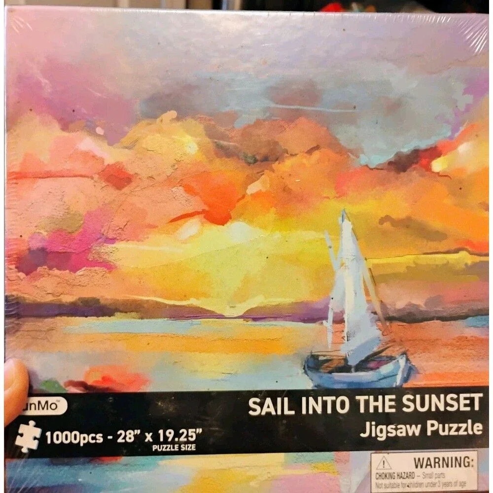 1000 piece JIGSAW PUZZLE SAIL INTO THE SUNSET sail boat water clouds BY BUN MO